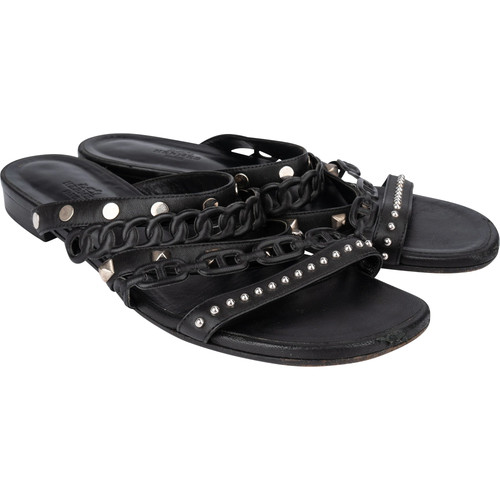 Hermès black leather sandals - black,